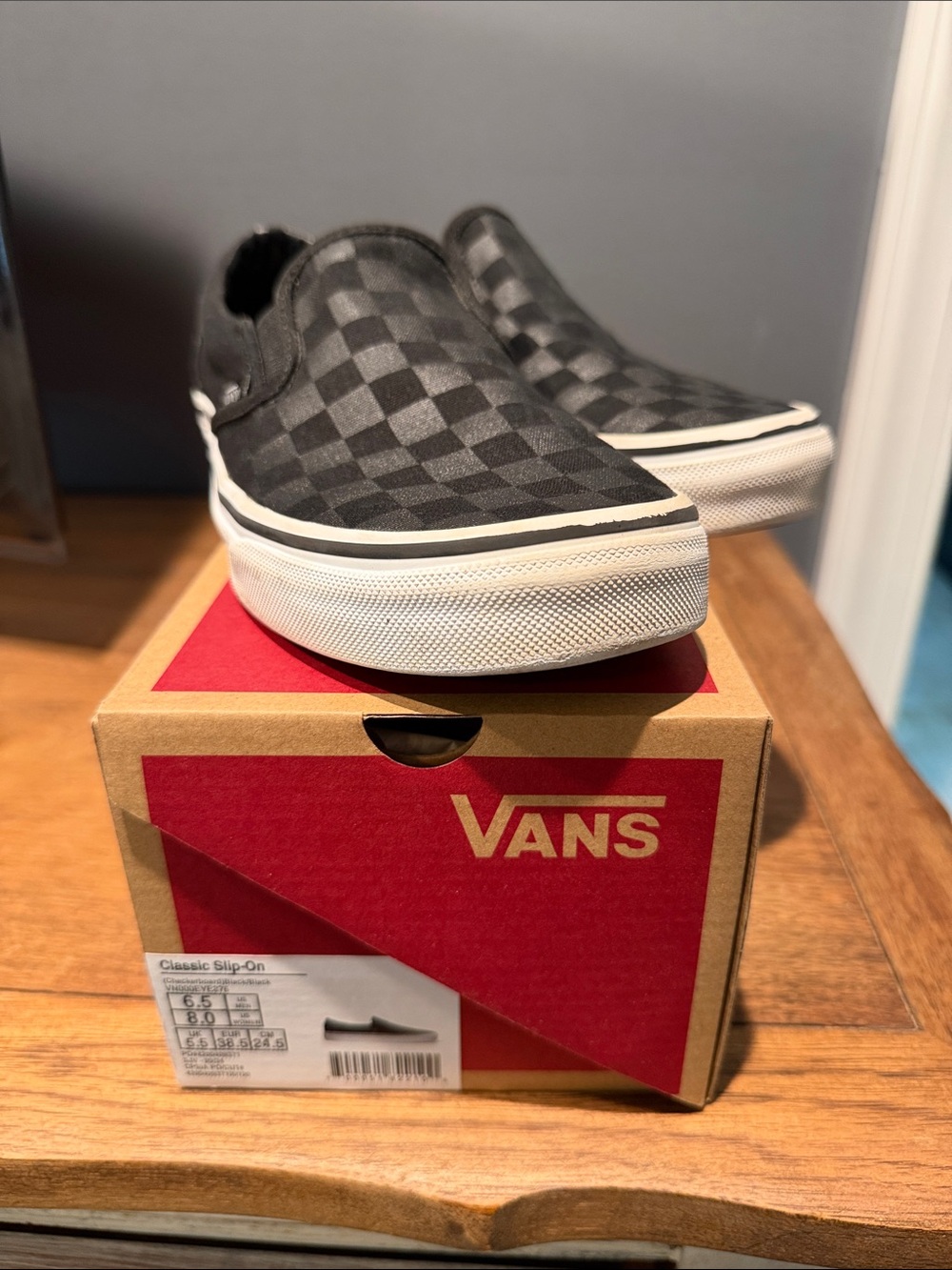 Vans Kids Classic Slip-On Checkerboard Sneakers - Black & Gray